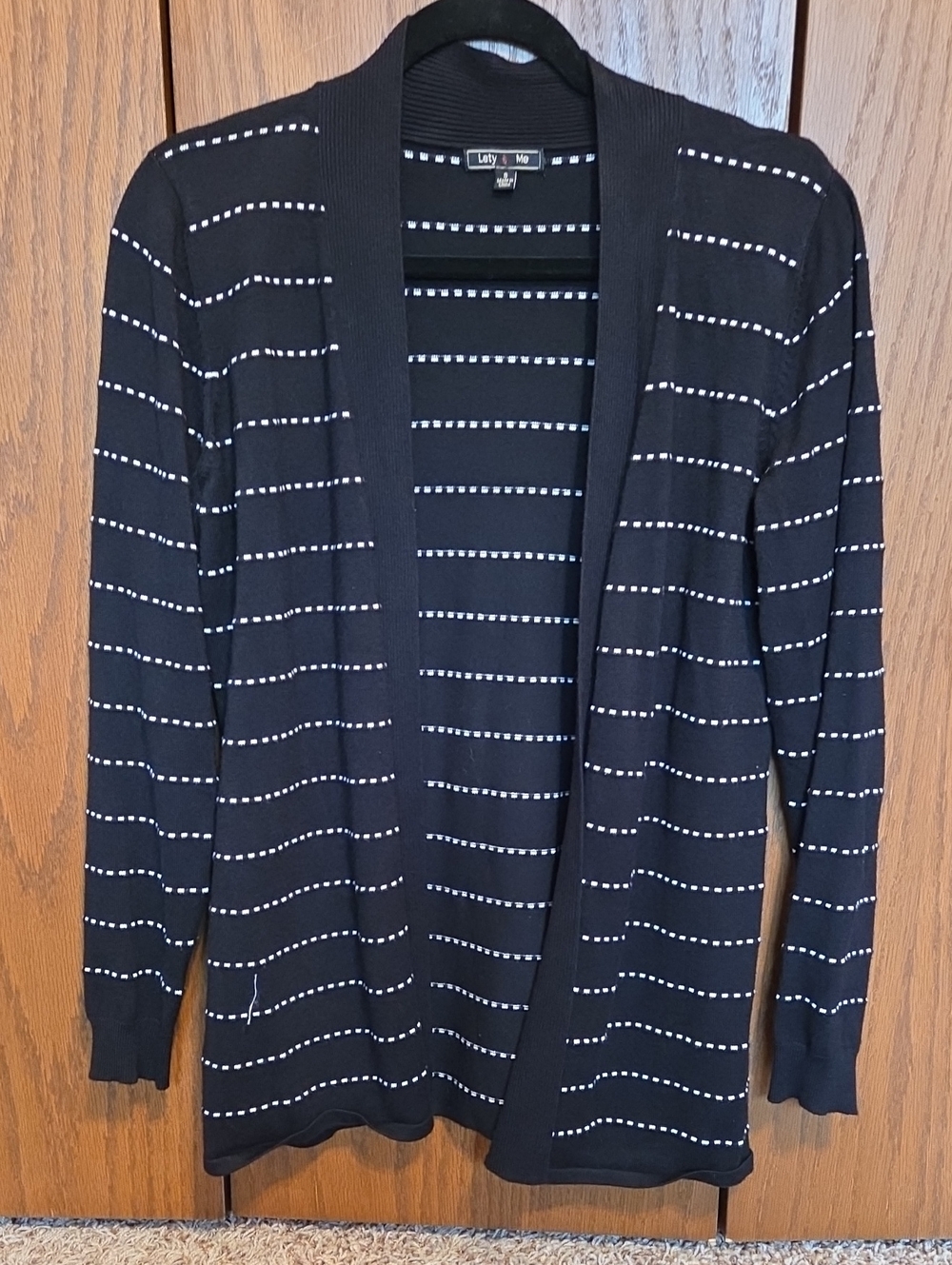 Lety&Me Black Open-Front Cardigan with White Dotted Stripes